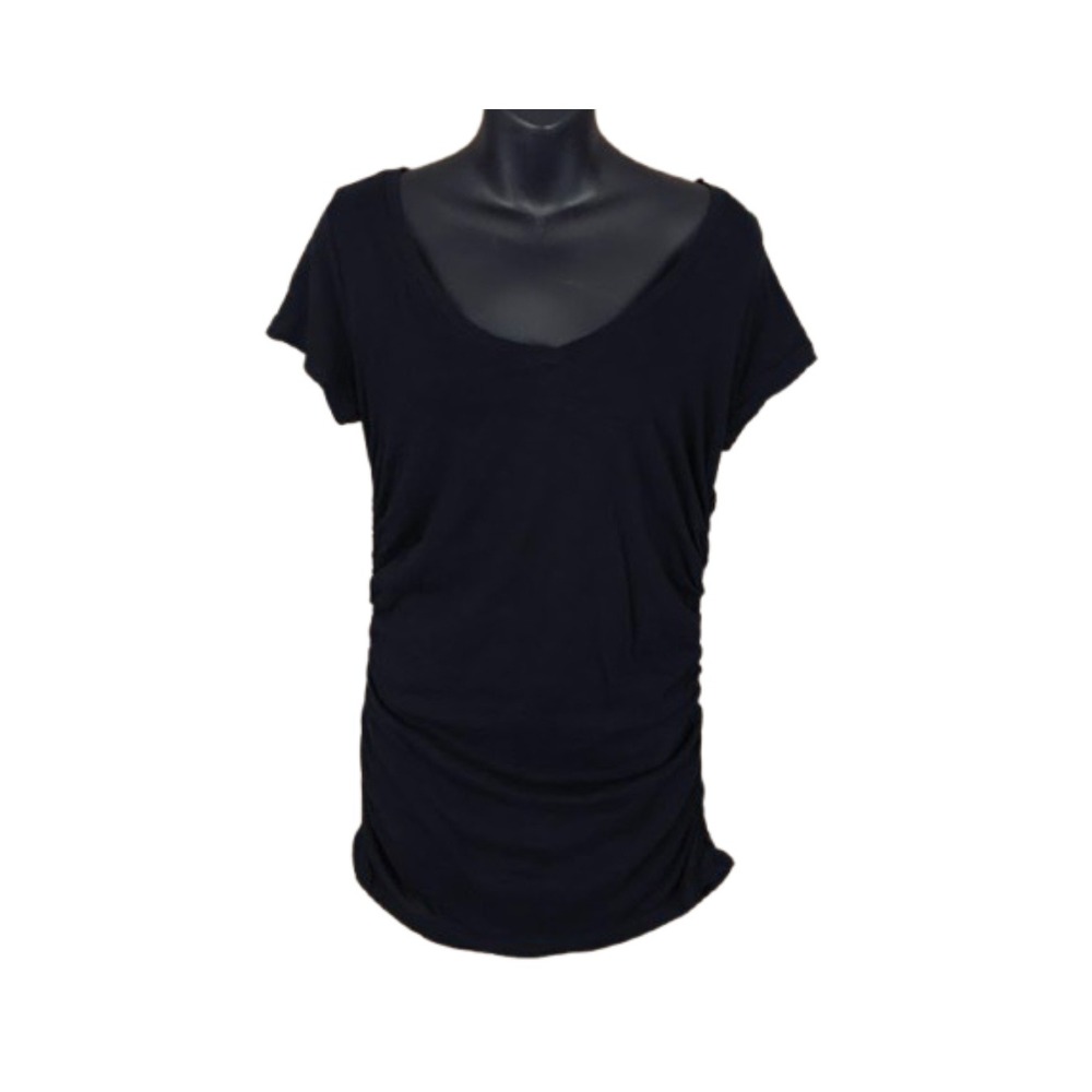Caslon Womens Black Short Sleeve T Shirt Ruched Sides Casual Top Size L